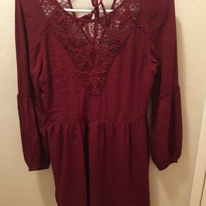 American Eagle Lace Boho Burgundy Dress